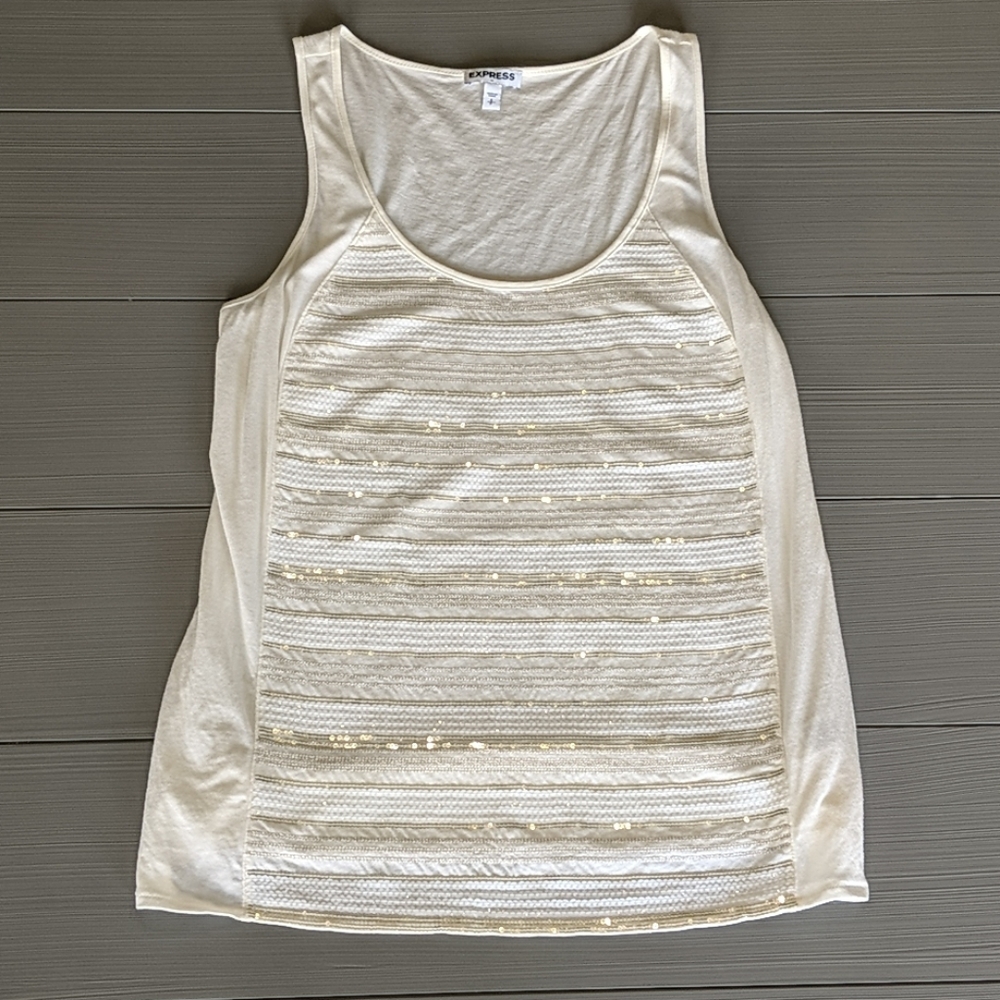 Express Sequin Striped Front White Tank Size Small S